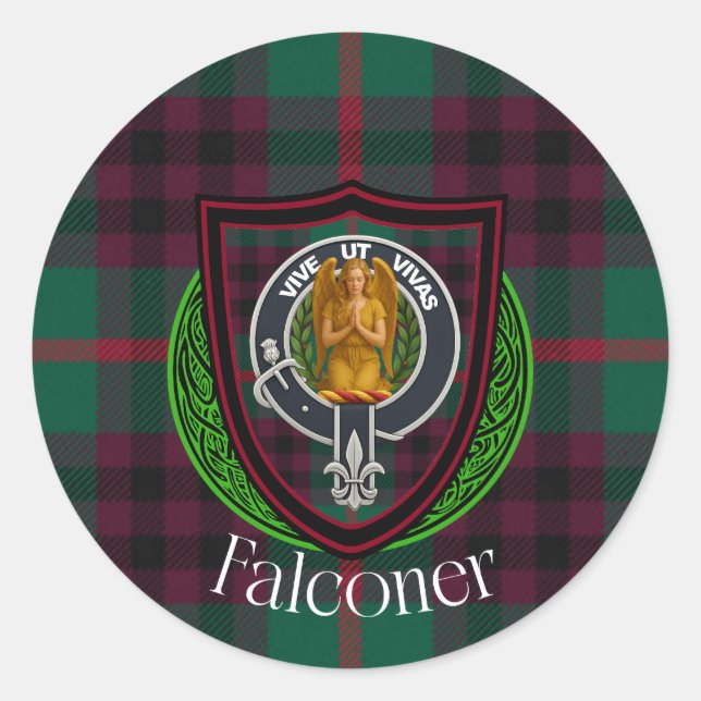 Adesivo Redondo Falconer Scottish Clan Tartan & Crest (Frente)