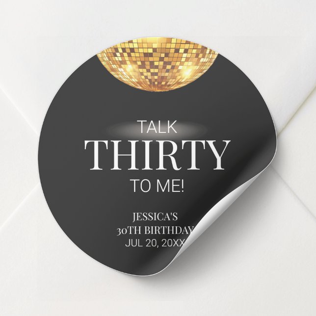 Adesivo Redondo Fale 30 para mim, preto e Dourado aniversário de 3 (Talk Thirty to Me Black and Gold 30th Birthday Classic Round Sticker)