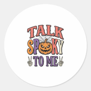 Adesivo Redondo Fale Assustador Comigo Camisa Vintage de Halloween