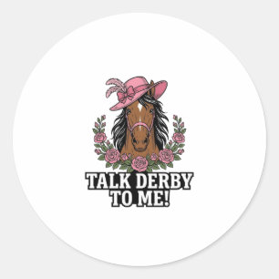 Adesivo Redondo Fale Derby Comigo Design Vintage Cavalo Rosa Derby