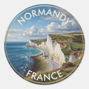 Adesivo Redondo Falésias Brancas da Normandia França Cena de Viage