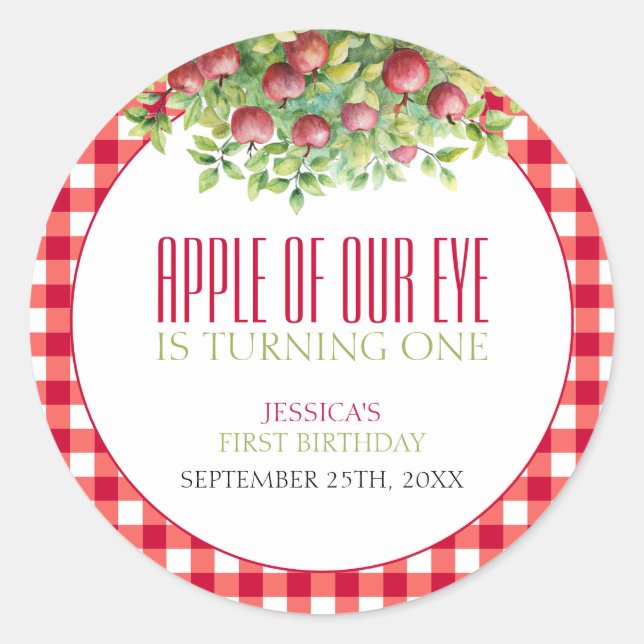Adesivo Redondo Fall Apple of Our Eye First Birday (Frente)