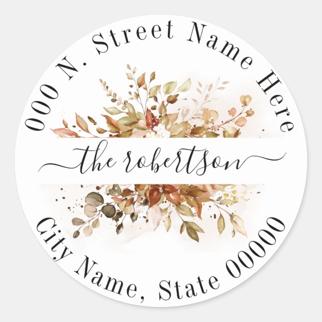 Adesivo Redondo Fall Autumn Eucalyptus Foliage Boho Endereço de de (Frente)
