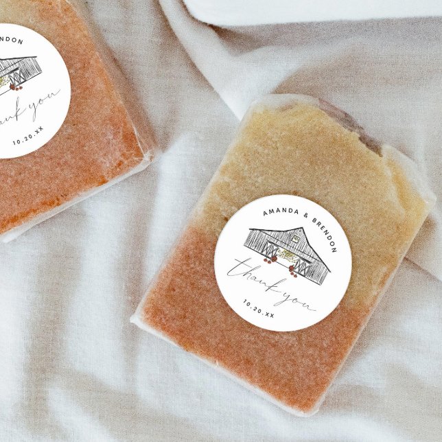 Adesivo Redondo Fall Barn Pumpkins Obrigado Casamento (Criador carregado)