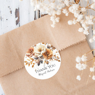 Adesivo Redondo Fall Brown Floral Elegante Personalizado Obrigado