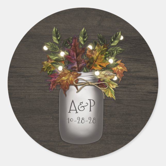 Adesivo Redondo Fall Deixa Mason Jar Rustic Wedder Favor (Frente)