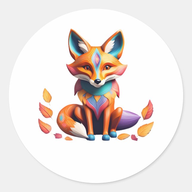 Adesivo Redondo Fall Female Fox Alebrije (Frente)