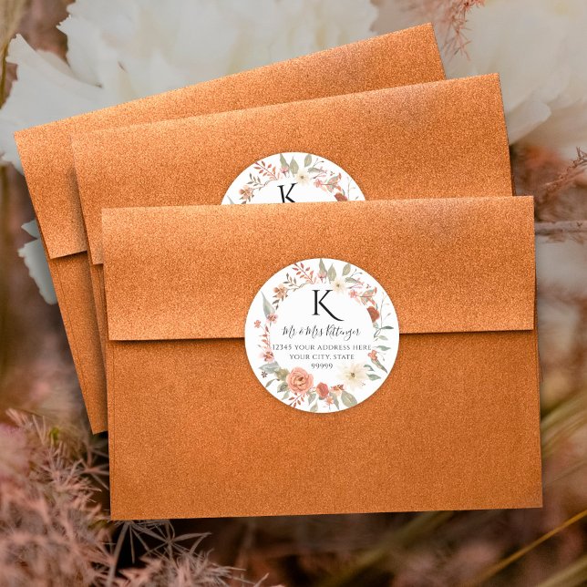 Adesivo Redondo Fall Floral BOHO Autumn Deixa Monograma Endereço C (Criador carregado)