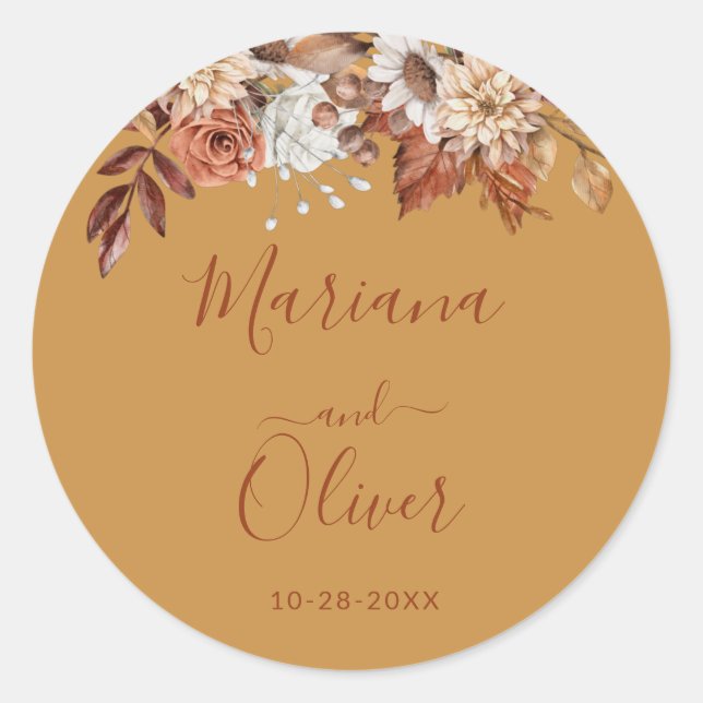 Adesivo Redondo Fall Floral Dourado Envelope Seals (Frente)