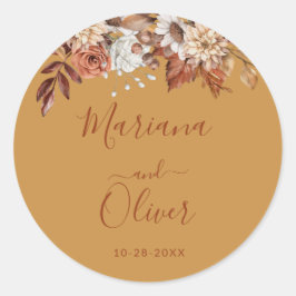 Adesivo Redondo Fall Floral Dourado Envelope Seals