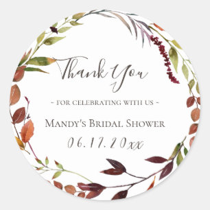 Adesivo Redondo Fall Foliage Greenery Wreath Obrigado