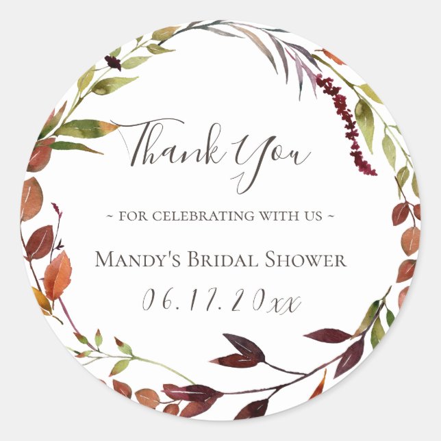 Adesivo Redondo Fall Foliage Greenery Wreath Obrigado (Frente)