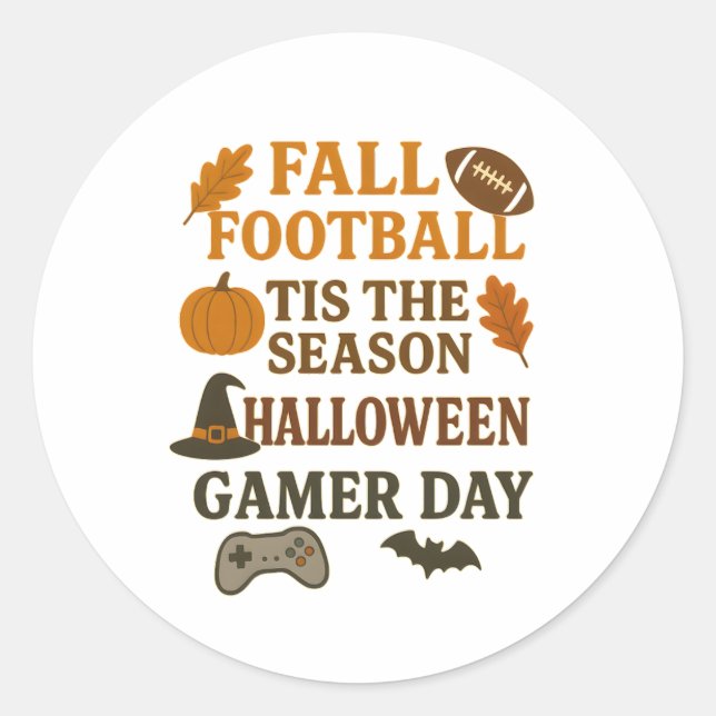 Adesivo Redondo Fall Football Tis The Season Halloween Gamer Day (Frente)