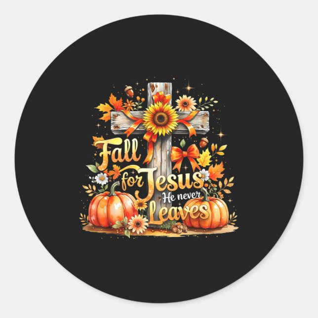 Adesivo Redondo Fall For Jesus Christian Pumpkin Autumn Cross  (Frente)