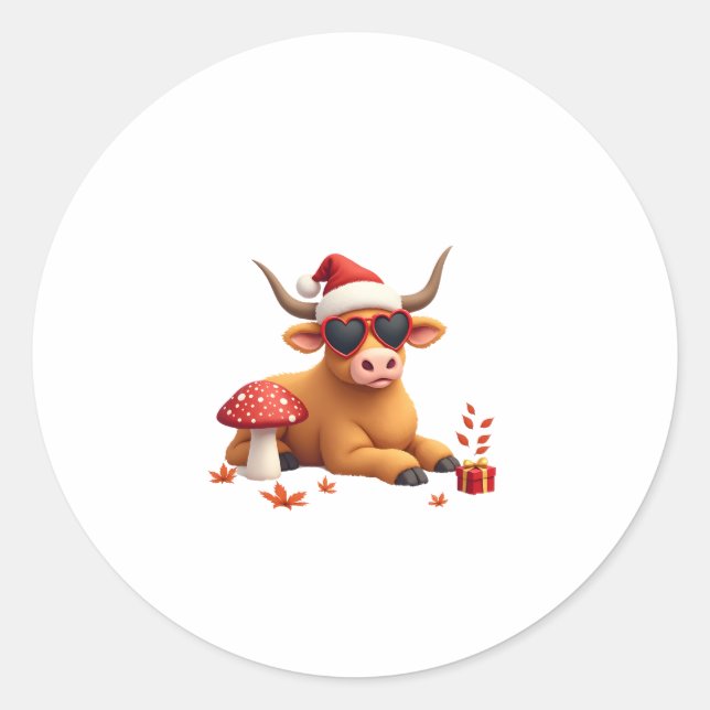 Adesivo Redondo Fall Highland Cow Pumpkin Bow Christmas Girls Kids (Frente)