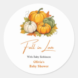 Adesivo Redondo Fall in Love Autumn Rustic Pumpkin Baby Shower