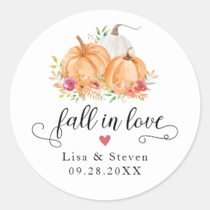 Adesivo Redondo Fall In Love Pumpkins Casamento Stickers