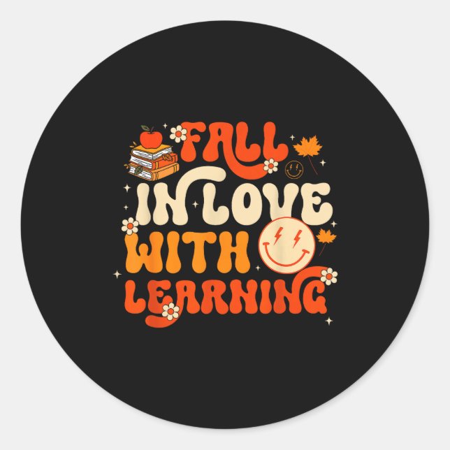 Adesivo Redondo Fall In Love With Learning Autum Thanksgiving Teac (Frente)