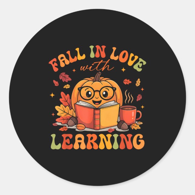 Adesivo Redondo Fall In Love With Learning Autum Thanksgiving Teac (Frente)