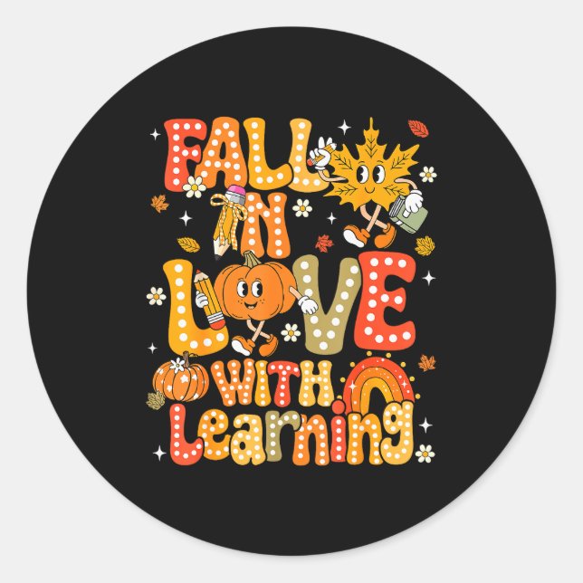 Adesivo Redondo Fall In Love With Learning Autumn Thanksgiving Pum (Frente)
