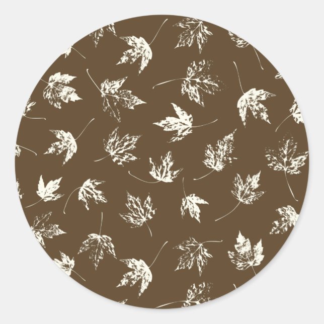 Adesivo Redondo Fall Maple Folhas em castanho - padrão perfeito. (Frente)