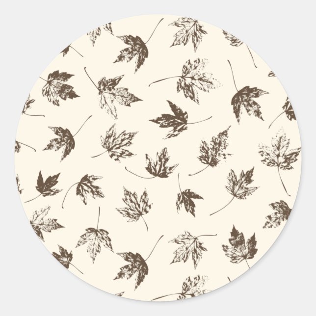 Adesivo Redondo Fall Maple Folhas no creme - padrão sem falhas. (Frente)