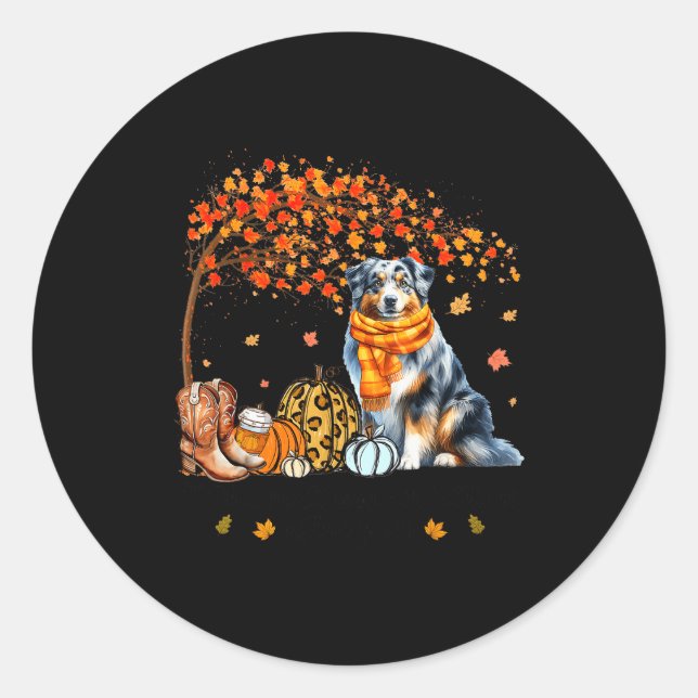 Adesivo Redondo Fall Maple Tree Print Dog Lover Happy Thanksgiving (Frente)