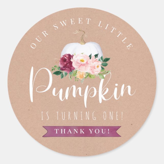 Adesivo Redondo Fall Pumpkin Birthday Favor Sticker Idade Personal (Frente)