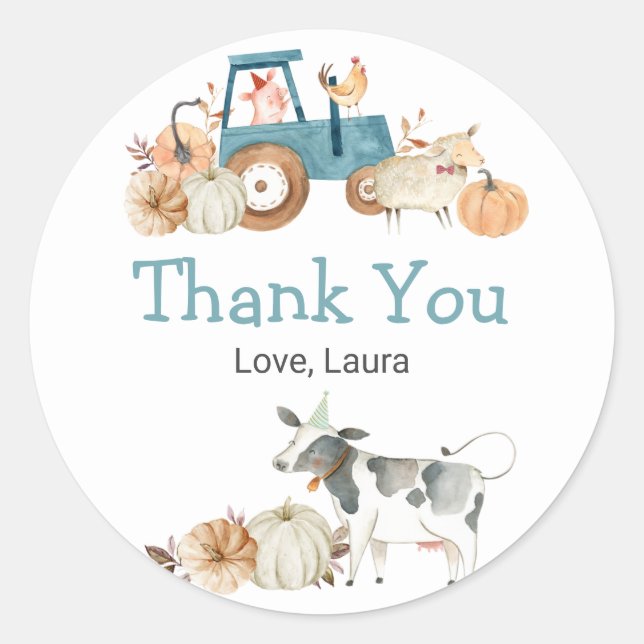 Adesivo Redondo Fall Pumpkin Fazenda Animal Trator Floral (Frente)