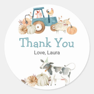 Adesivo Redondo Fall Pumpkin Fazenda Animal Trator Floral
