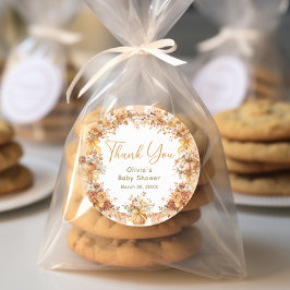 Adesivo Redondo Fall Pumpkin Floral Baby Shower Thank You