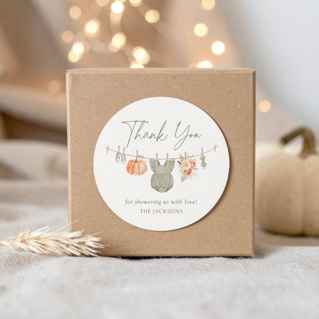 Adesivo Redondo Fall Pumpkin Girl Baby Closed Chá de fraldas (Criador carregado)