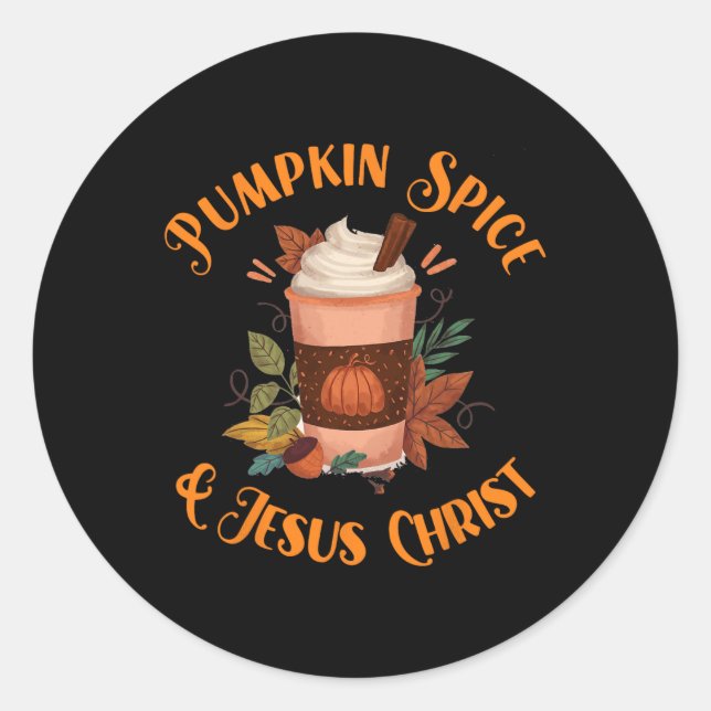 Adesivo Redondo Fall Season Cute Pumpkin Spice E Jesus Cristo (Frente)