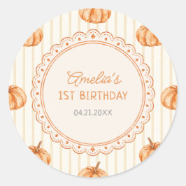 Adesivo Redondo Fall Stripes Little Pumpkin Baby Shower Sticker