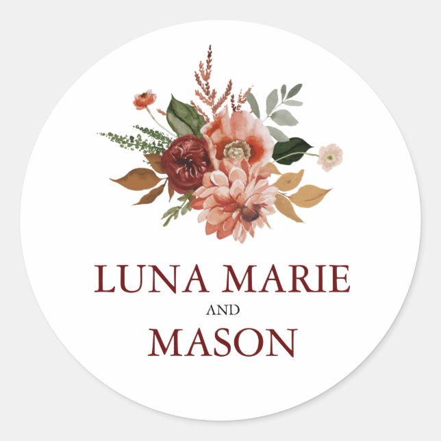 Adesivo Redondo Fall Terracotta Floral Themed Envelope Seal (Frente)