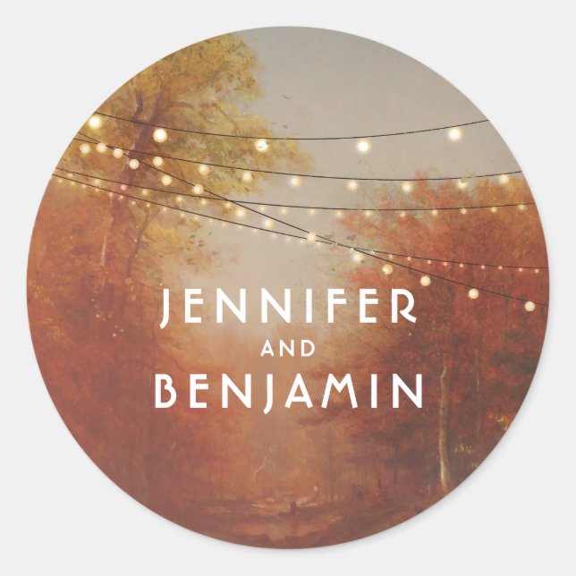 Adesivo Redondo Fall Tres Park e String Lights Rustic (Frente)