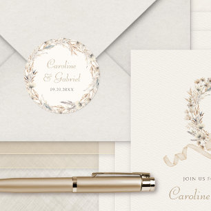 Adesivo Redondo Fall Wildflower Wreath Elegant Weding