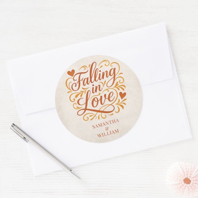 Adesivo Redondo Falling in Love Modern Autumn Wedding  (Envelope)
