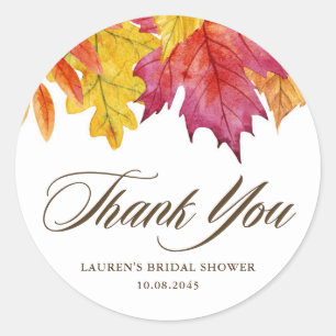 Adesivo Redondo Falling Leaves Autumn Bridal Shower Agradecimento