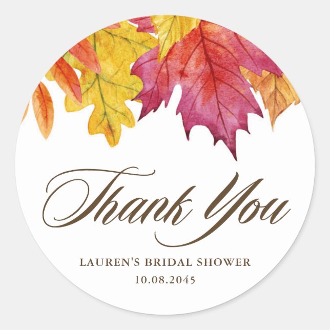 Adesivo Redondo Falling Leaves Autumn Bridal Shower Agradecimento (Frente)