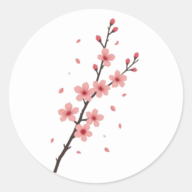 Adesivo Redondo Falling Sakura Blossoms (Frente)