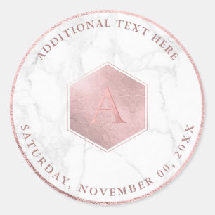 Adesivo Redondo Falso favo de mel em Rose Gold, Monograma A-Z