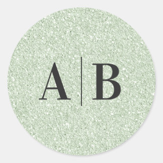 Adesivo Redondo Falso Glitter Verde Sage Leve Monograma de Casamen