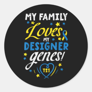 Adesivo Redondo Família ama os meus genes T21 para baixo Síndrome 