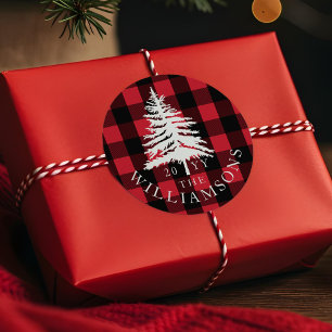 Adesivo Redondo Família branca do pinheiro da floresta da xadrez