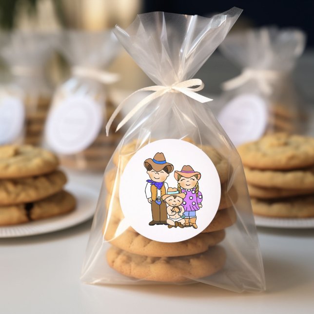 Adesivo Redondo Família Country e Western Cowboy (Criador carregado)