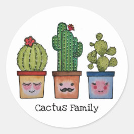 Adesivo Redondo Família Cute Cactus Em Aquarela