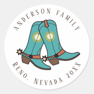 Adesivo Redondo Família de Botas de Cowboy Coloridas do Oeste ID13