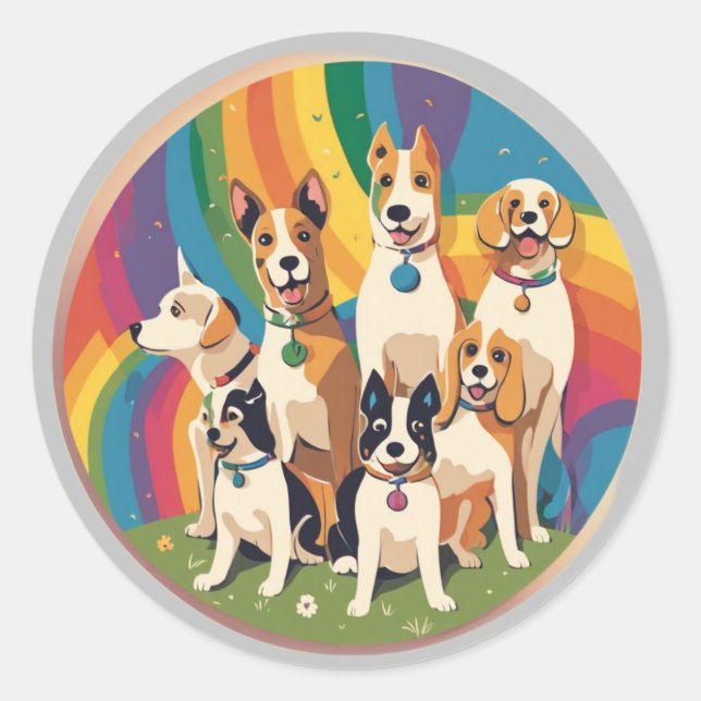 Adesivo Redondo Família de Cachorros Cortes (Frente)