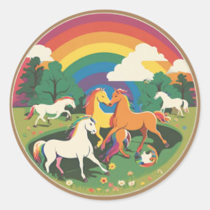Adesivo Redondo Família de Cavalos Bonitos